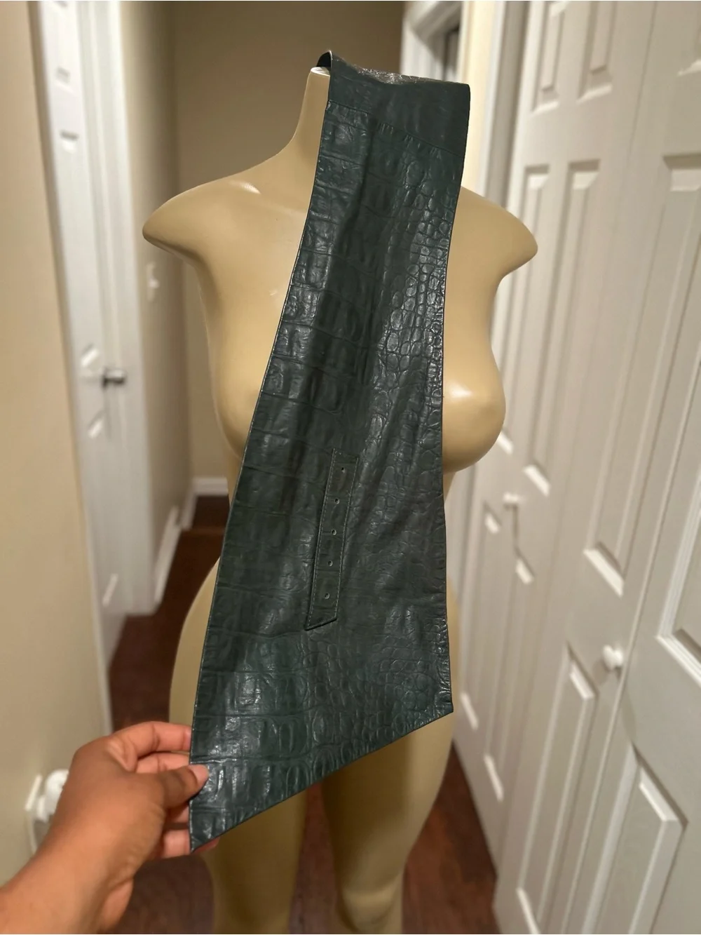 Extremely Wide vintage Green genuine Leather Waist Belt with Metal Ring Buckle
